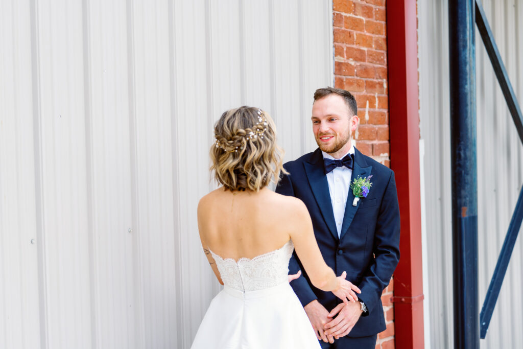 bride and groom first look 