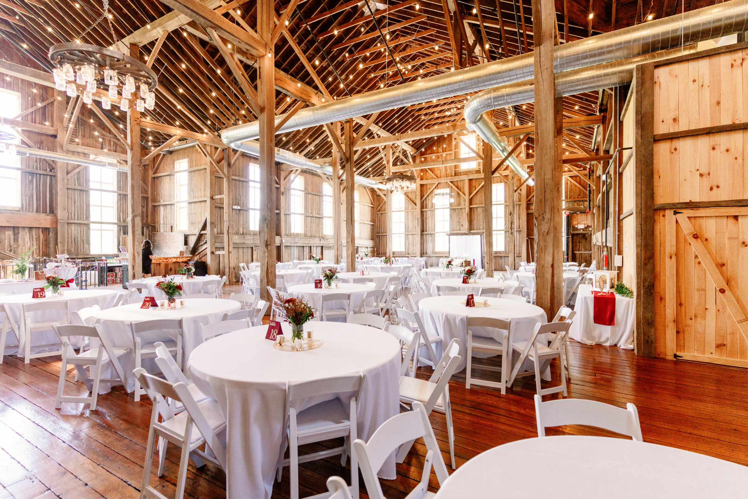 The upper level wedding guest dining area of the venue.