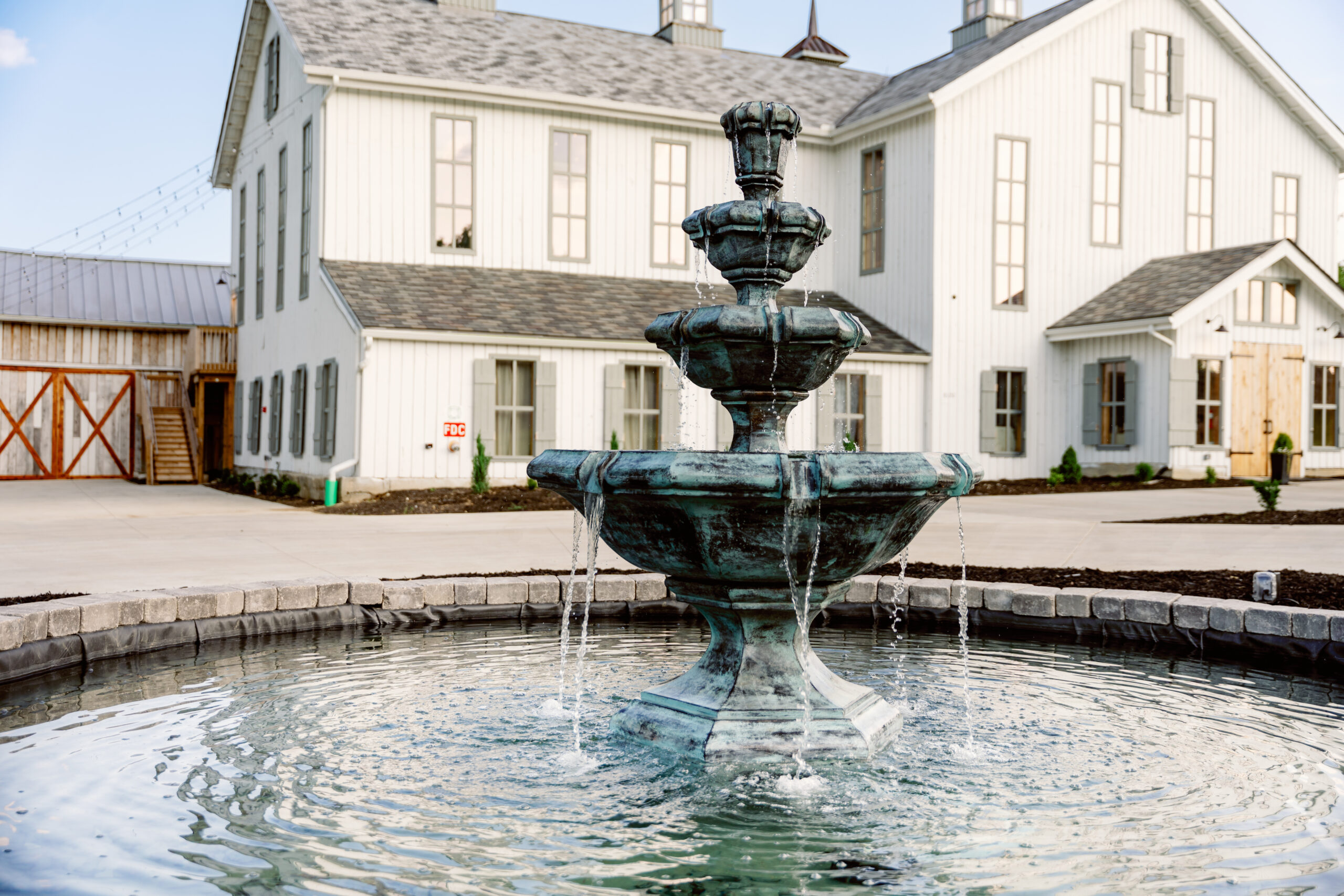 A water feature in front of the Bicentennial Barn.