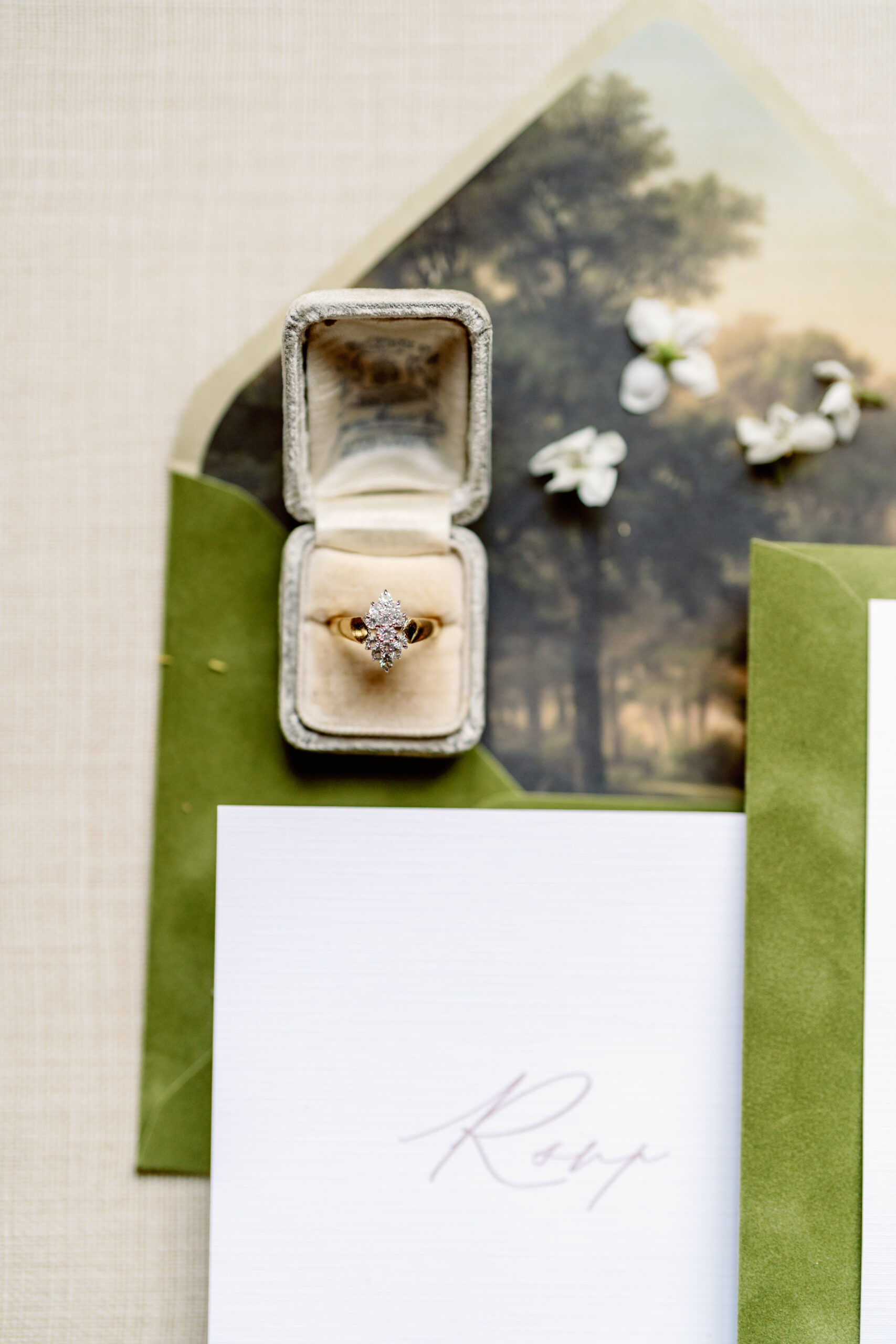 A closeup of the engagement ring.