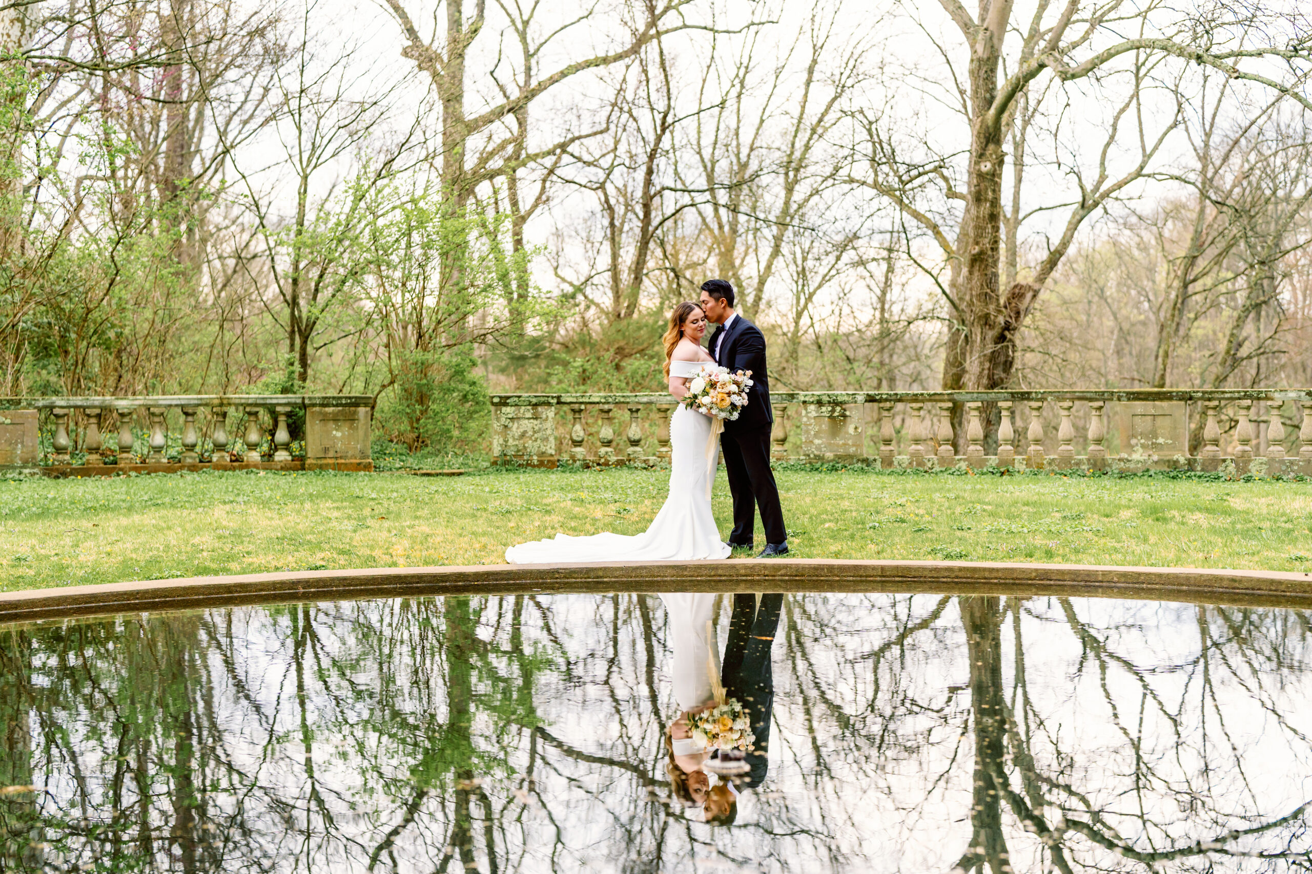 The fountain and reflecting pools outside Peterloon Estate.