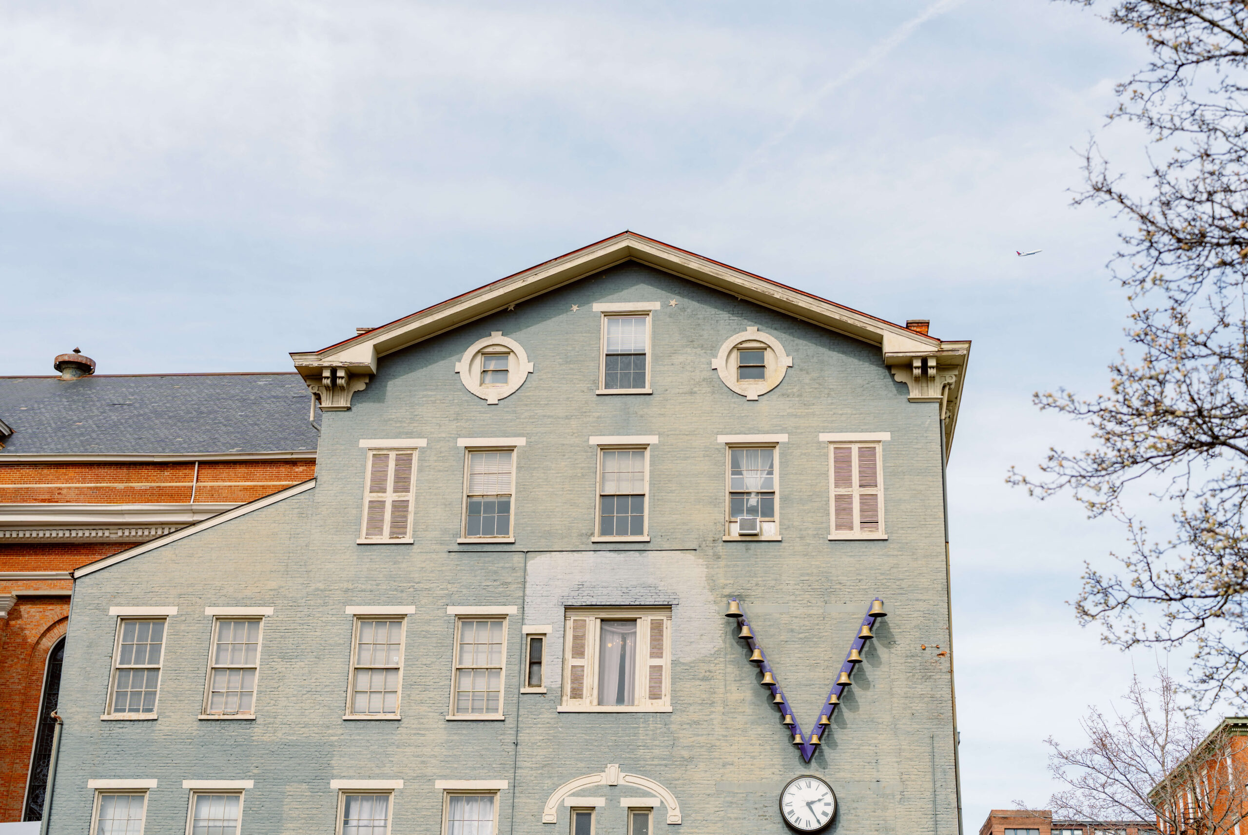Details of the front facade of a historic building